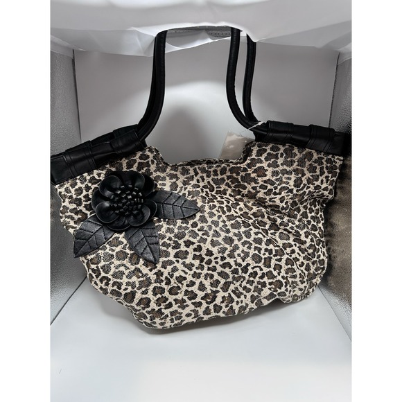 Handbags - NWT Vintage Y2K Fashion Bug Leopard Print Shoulder Bag w/ Black Flower Accent